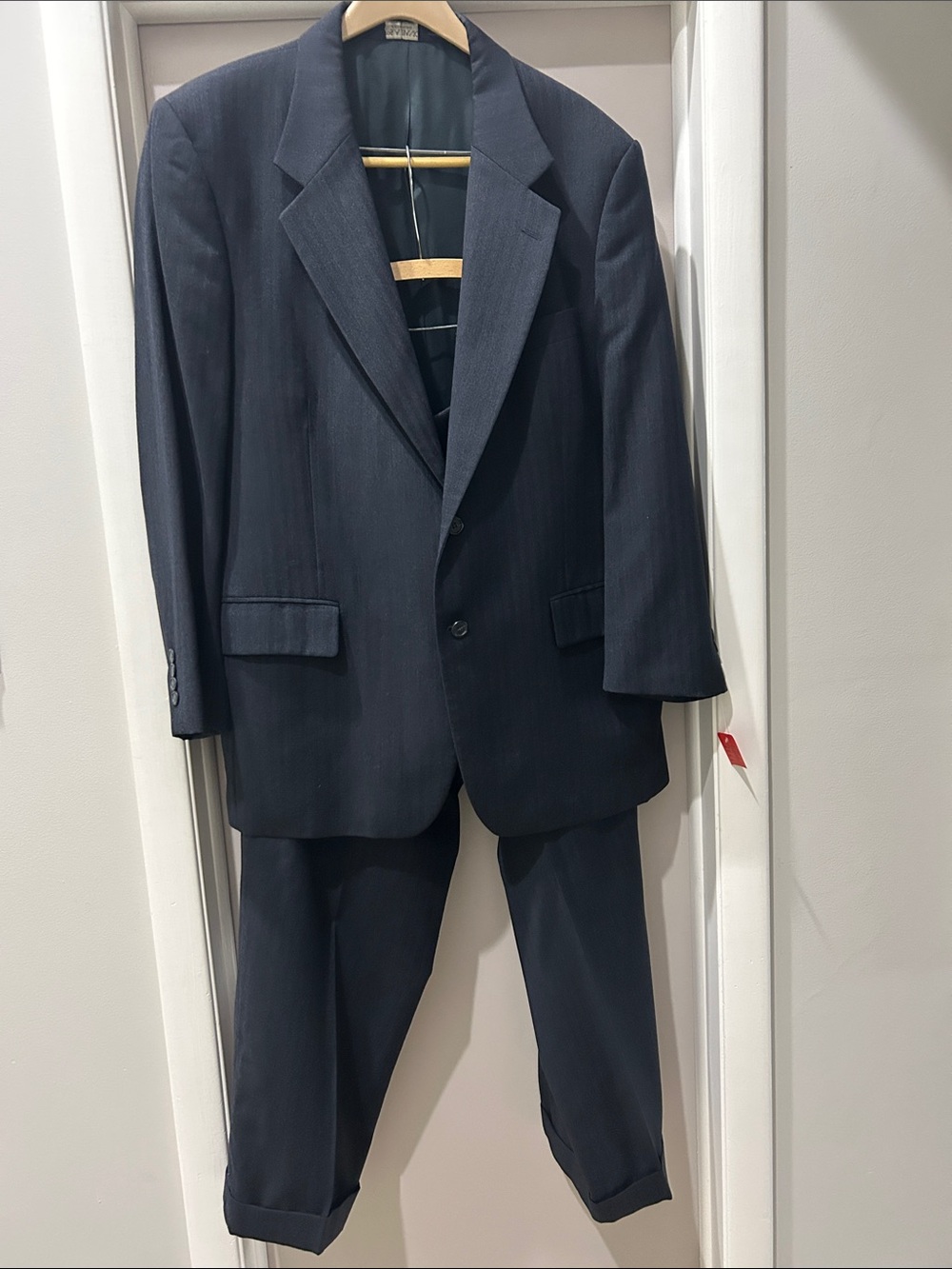 Men’s Navy Pinstripe Two-Piece Suit - Classic Tailored Blazer & Trousers